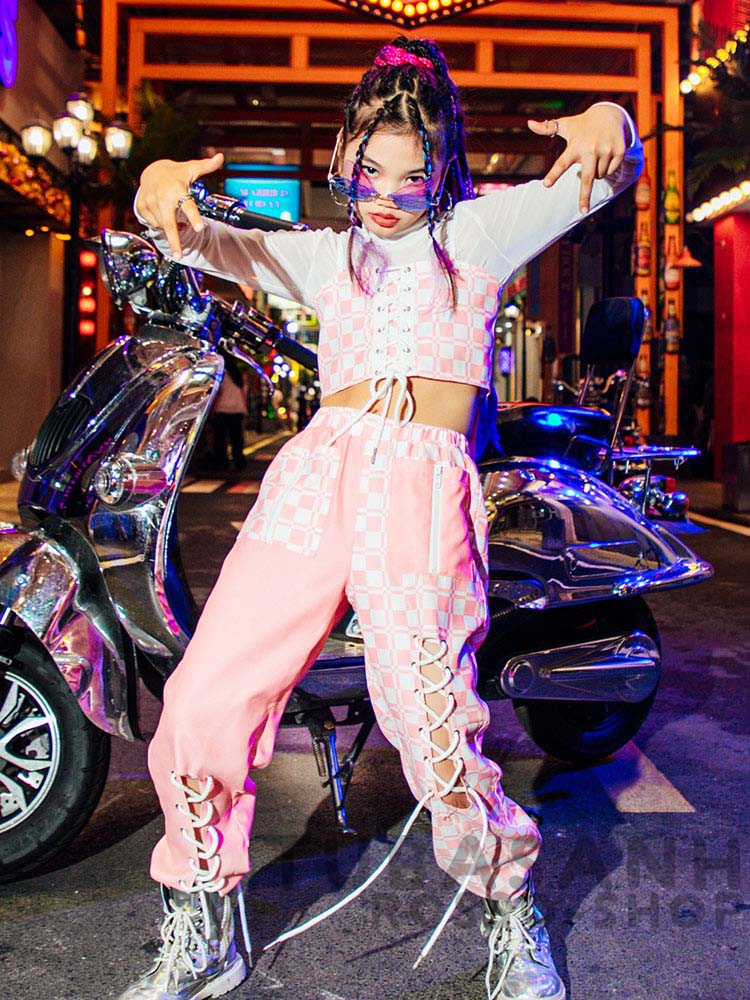 キッズ ダンス衣装 ガールズ 可愛い 白 ピンク チアガール 韓国 ラティス へそ出し ステージ衣装 ジャズダンス 練習着 応援団 チア ヒップホップ セット 