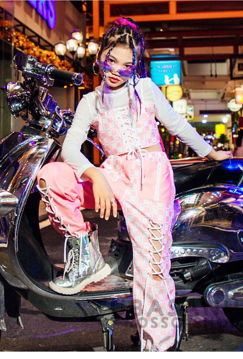 キッズ ダンス衣装 ガールズ 可愛い 白 ピンク チアガール 韓国 ラティス へそ出し ステージ衣装 ジャズダンス 練習着 応援団 チア ヒップホップ セット 