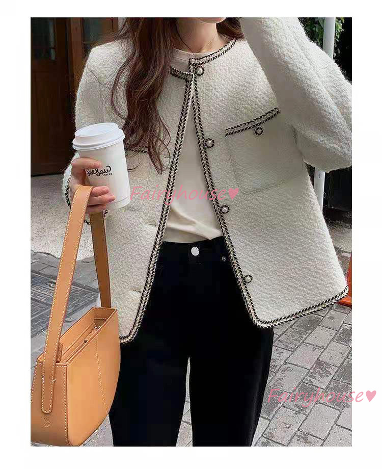 ツイードジャケット レディース 40代 長袖ノーカラージャケット 黒ショット丈ツイードコート 春コートアウター 卒業式30代 秋服 50代 大人韓国風 通勤OL 入学式 