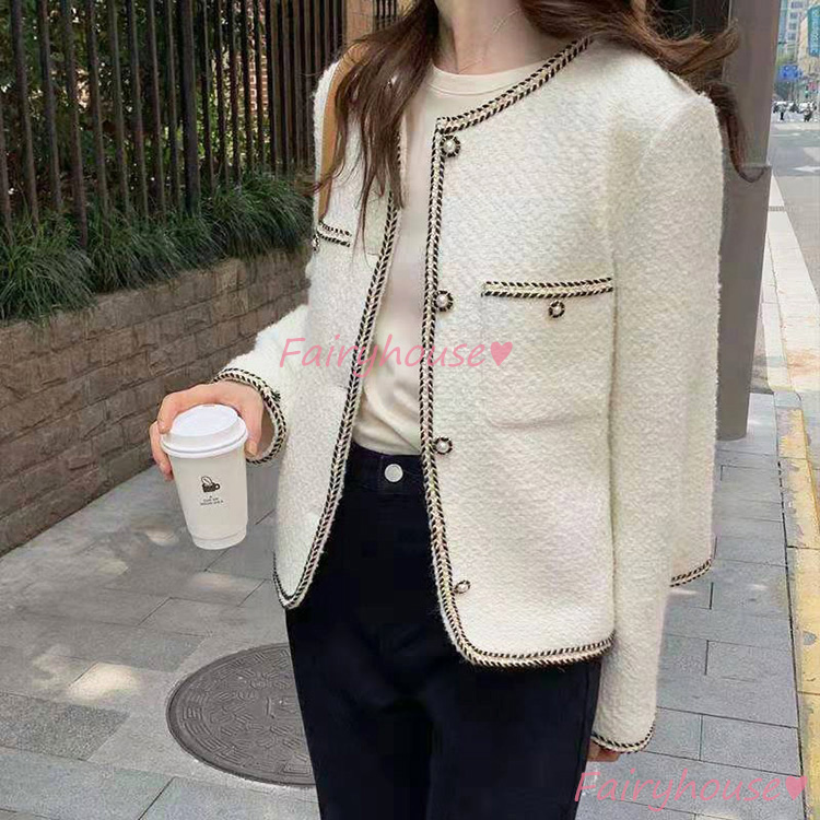 ツイードジャケット レディース 40代 長袖ノーカラージャケット 黒ショット丈ツイードコート 春コートアウター 卒業式30代 秋服 50代 大人韓国風 通勤OL 入学式 