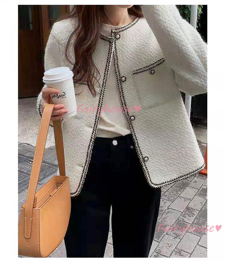 ツイードジャケット レディース 40代 長袖ノーカラージャケット 黒ショット丈ツイードコート 春コートアウター 卒業式30代 秋服 50代 大人韓国風 通勤OL 入学式 