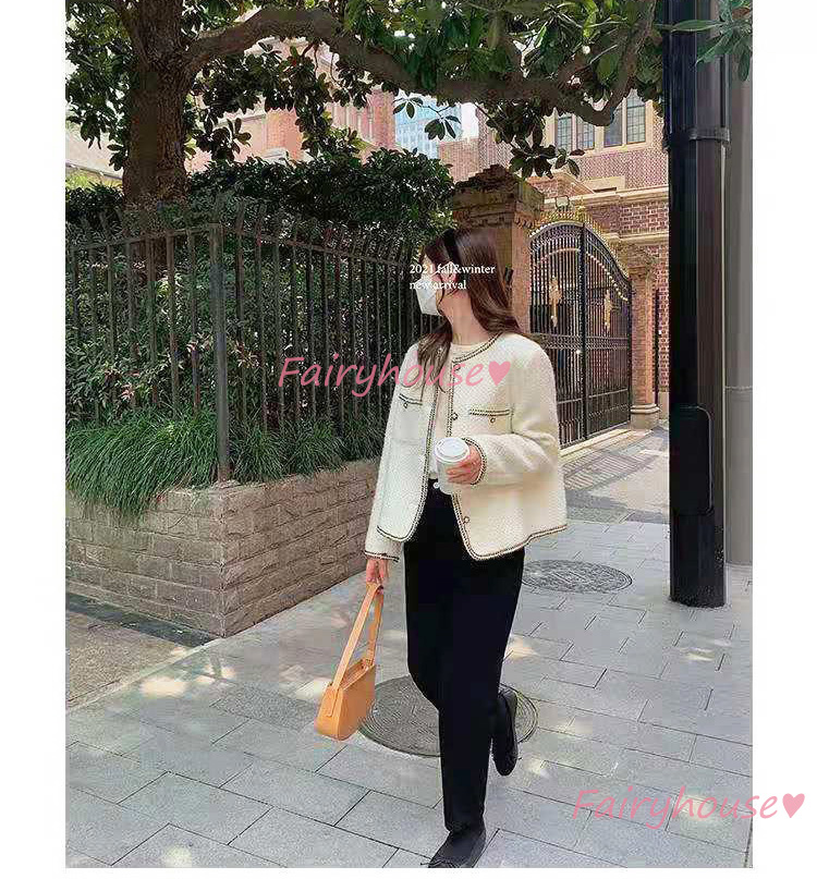 ツイードジャケット レディース 40代 長袖ノーカラージャケット 黒ショット丈ツイードコート 春コートアウター 卒業式30代 秋服 50代 大人韓国風 通勤OL 入学式 