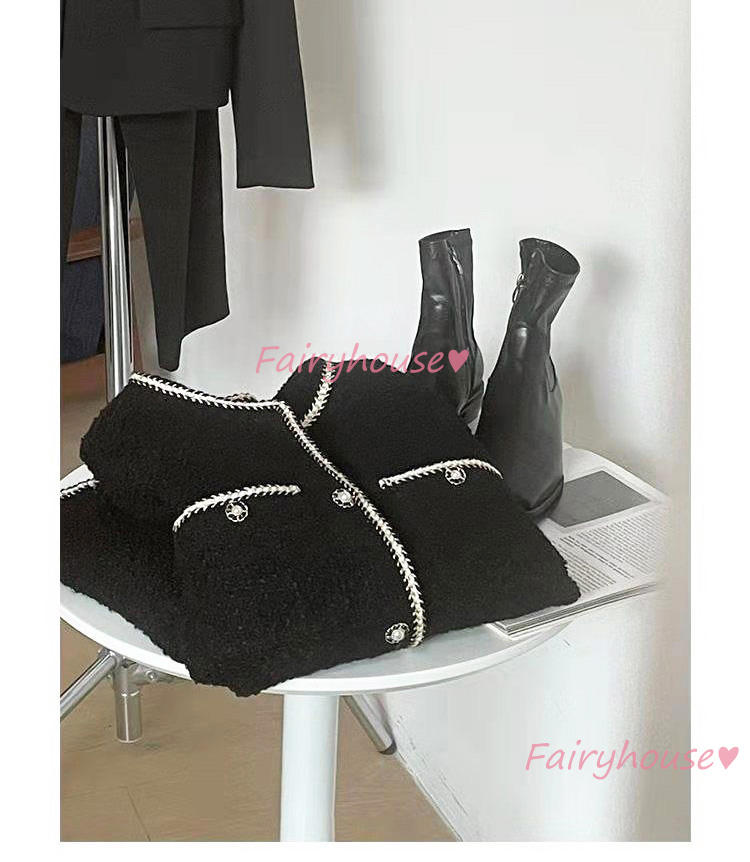 ツイードジャケット レディース 40代 長袖ノーカラージャケット 黒ショット丈ツイードコート 春コートアウター 卒業式30代 秋服 50代 大人韓国風 通勤OL 入学式 