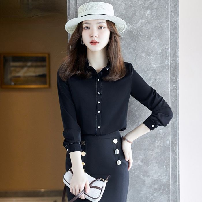 レディース シャツ オフィスシャツ 2色選び トップス Vネック カジュアル風 秋冬 きれいめ ブラウス 長袖 オシャレ 着痩 