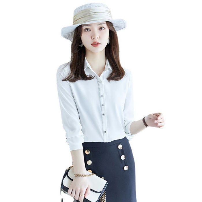 レディース シャツ オフィスシャツ 2色選び トップス Vネック カジュアル風 秋冬 きれいめ ブラウス 長袖 オシャレ 着痩 