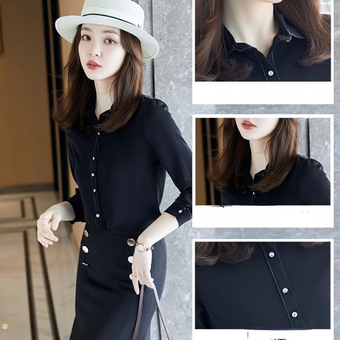 レディース シャツ オフィスシャツ 2色選び トップス Vネック カジュアル風 秋冬 きれいめ ブラウス 長袖 オシャレ 着痩 