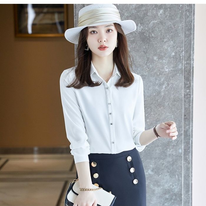 レディース シャツ オフィスシャツ 2色選び トップス Vネック カジュアル風 秋冬 きれいめ ブラウス 長袖 オシャレ 着痩 