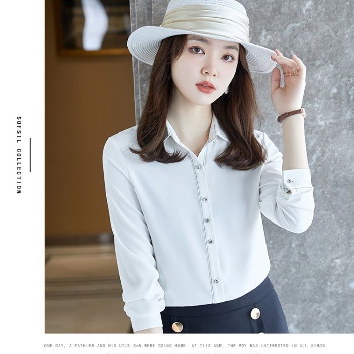 レディース シャツ オフィスシャツ 2色選び トップス Vネック カジュアル風 秋冬 きれいめ ブラウス 長袖 オシャレ 着痩 