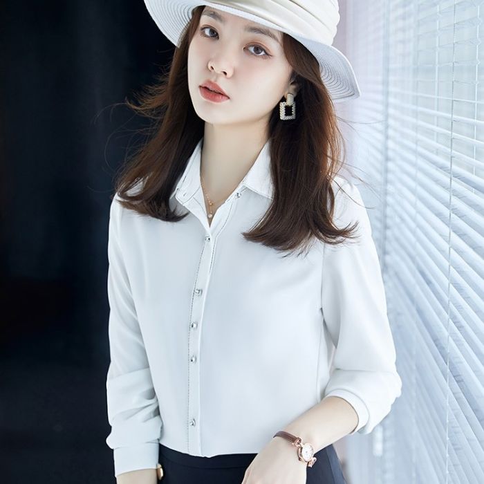 レディース シャツ オフィスシャツ 2色選び トップス Vネック カジュアル風 秋冬 きれいめ ブラウス 長袖 オシャレ 着痩 