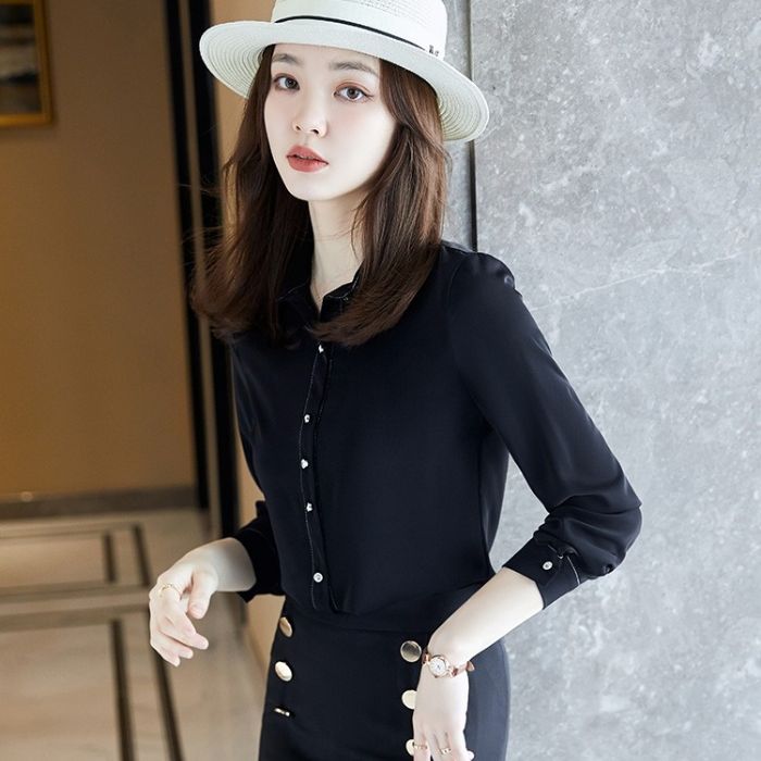 レディース シャツ オフィスシャツ 2色選び トップス Vネック カジュアル風 秋冬 きれいめ ブラウス 長袖 オシャレ 着痩 