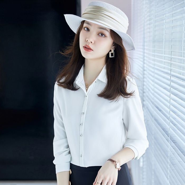 レディース シャツ オフィスシャツ 2色選び トップス Vネック カジュアル風 秋冬 きれいめ ブラウス 長袖 オシャレ 着痩 