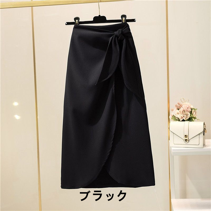 お取り寄せ商品 スカート レディース タイトスカート 3COLORS S-2XL スーツ風 ミディアム丈 ハイウエスト サッシュベルト付け ファスナー スリット シンプル 