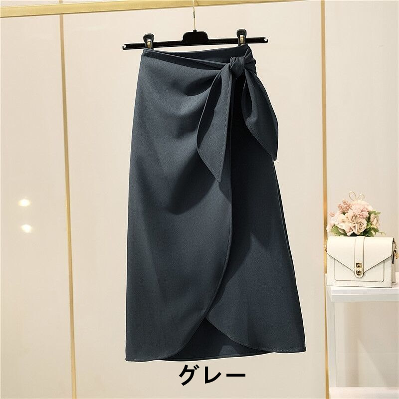 お取り寄せ商品 スカート レディース タイトスカート 3COLORS S-2XL スーツ風 ミディアム丈 ハイウエスト サッシュベルト付け ファスナー スリット シンプル 