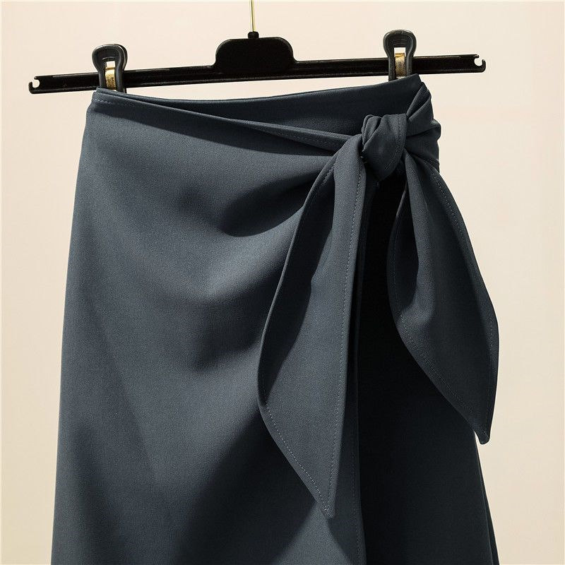 お取り寄せ商品 スカート レディース タイトスカート 3COLORS S-2XL スーツ風 ミディアム丈 ハイウエスト サッシュベルト付け ファスナー スリット シンプル 