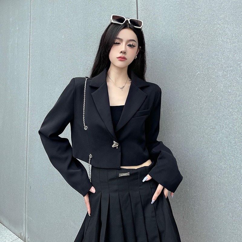 ショート丈 テーラードジャケット チェーン 韓国 ストリート HIPHOP 原宿系 K-POP レディース ダンス衣装 