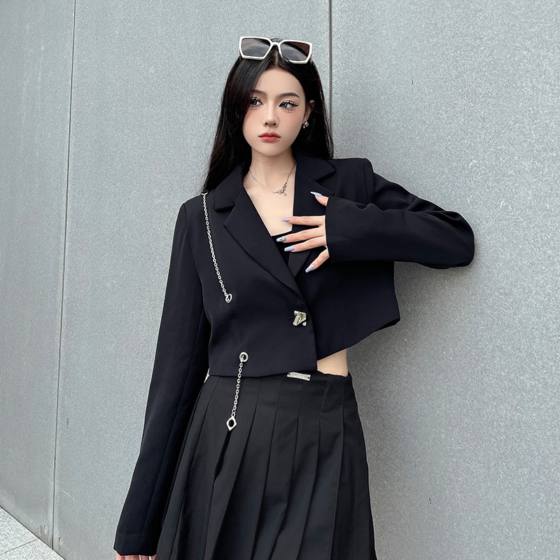 ショート丈 テーラードジャケット チェーン 韓国 ストリート HIPHOP 原宿系 K-POP レディース ダンス衣装 