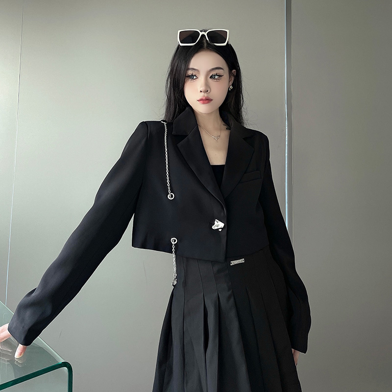 ショート丈 テーラードジャケット チェーン 韓国 ストリート HIPHOP 原宿系 K-POP レディース ダンス衣装 