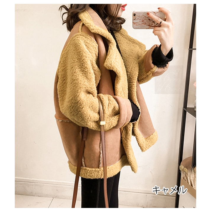 ムートンコート ムートンジャケット ムートン ライダースジャケット ボア フェイクファー レディース あすつく ゆったり 体型カバー 秋冬 送料無料 