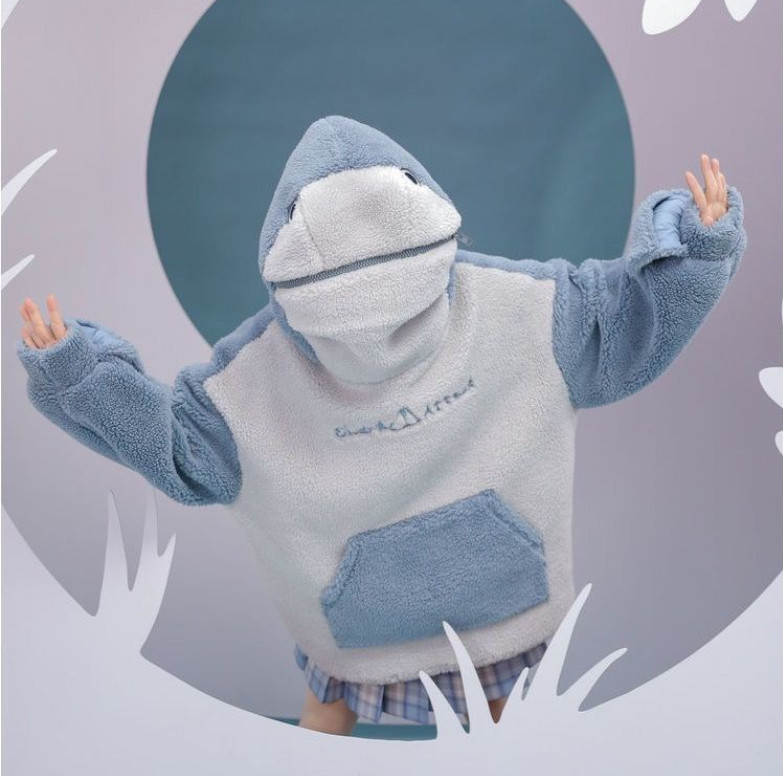 レディース もこもこサメ フード付き カップル ペアお揃い 可愛い 通学 ふわふわ おしゃれ ゆったり 通勤 シンプルカジュアル もこもこ 送料無料 