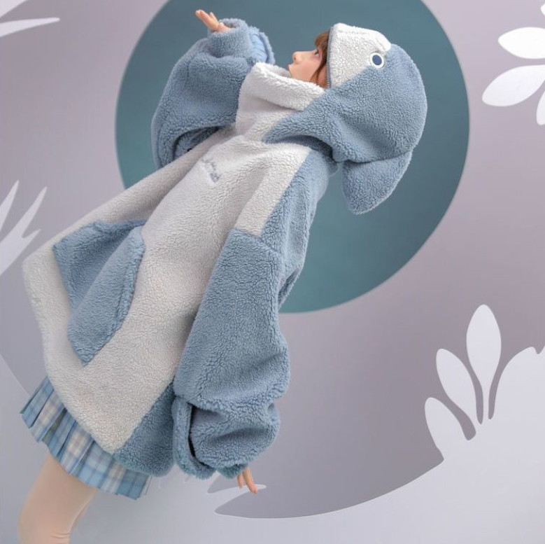 レディース もこもこサメ フード付き カップル ペアお揃い 可愛い 通学 ふわふわ おしゃれ ゆったり 通勤 シンプルカジュアル もこもこ 送料無料 