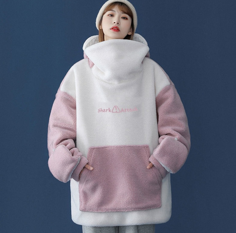 レディース もこもこサメ フード付き カップル ペアお揃い 可愛い 通学 ふわふわ おしゃれ ゆったり 通勤 シンプルカジュアル もこもこ 送料無料 