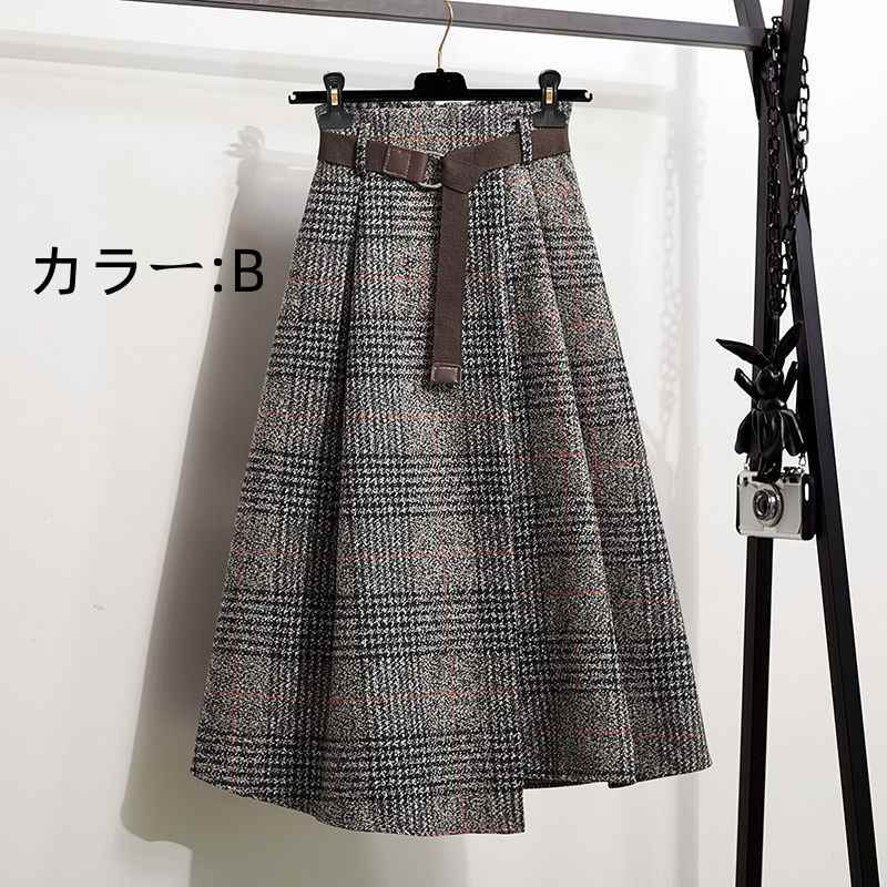 お取り寄せ商品 スカート レディース チェックスカート 2COLORS S-4XL Aラインスカート ひざ下 膝下 チェック柄 ミディアム丈 ハイウエスト 大きいサイズ対応 