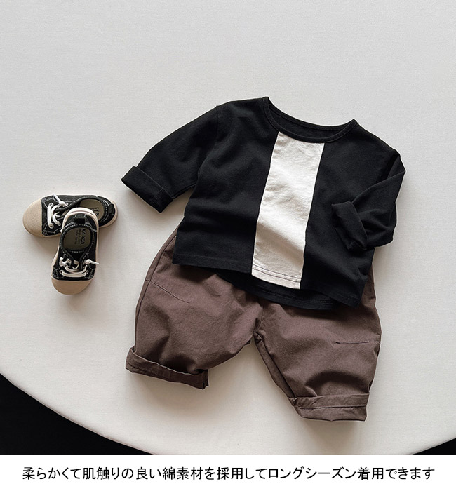 送料無料 長袖シャツ キッズ カットソー 配色 クルーネック 通学 通気性 ユニセックス ゆったり 通園 子供服 春秋 柔らかい シンプル 