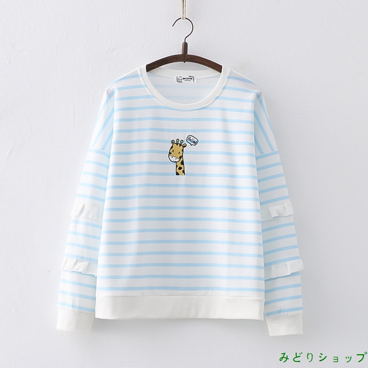 トレーナー キリン ボーダー 長袖 森ガール レディース  