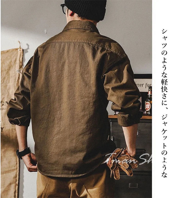 ワークシャツ メンズ 長袖 シャツジャケット ミリタリーシャツ 無地 カジュアル 30代 40代 お洒落 春 秋 ビジネス メンズファッション アウター 20代 大人 