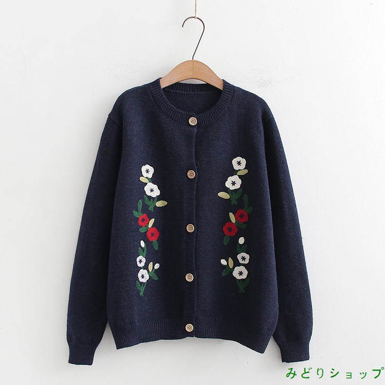 アウター カーディガン ニット 花柄 長袖 森ガール レディース 