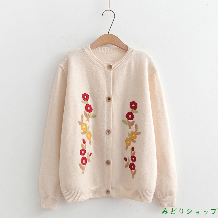 アウター カーディガン ニット 花柄 長袖 森ガール レディース 