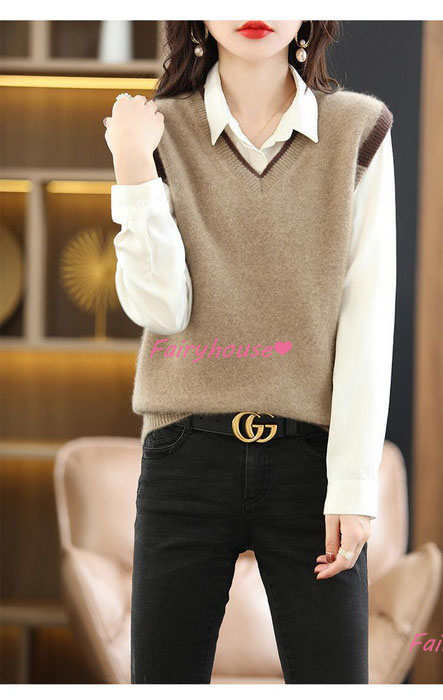 ニットベスト レディース 40代 秋服 ベストセーター ノースリープ 着痩せ 通勤 大人ニットインナー 配色Vネック 無地ニットベスト ゆったり カジュアル韓国風 