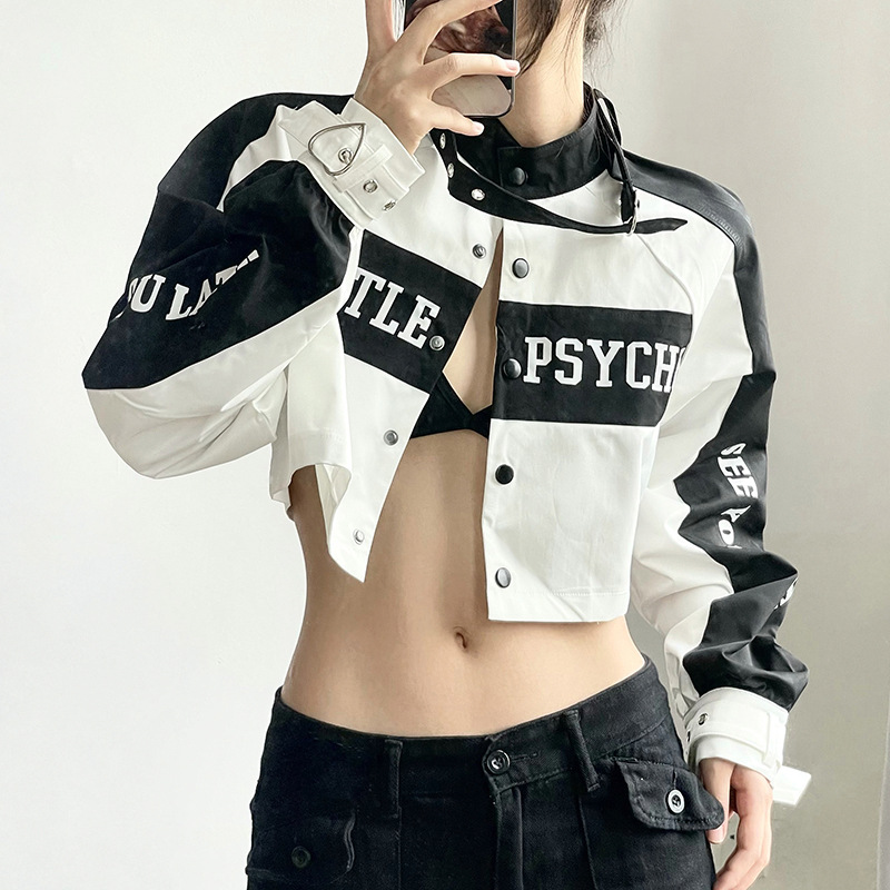 ショート丈 レージャケット ロゴ 英文字 ブルゾン ミニ丈 原宿系 Y2K ストリート ダンス 韓国 渋谷系 レディース HIPHOP 衣装 K-POP 