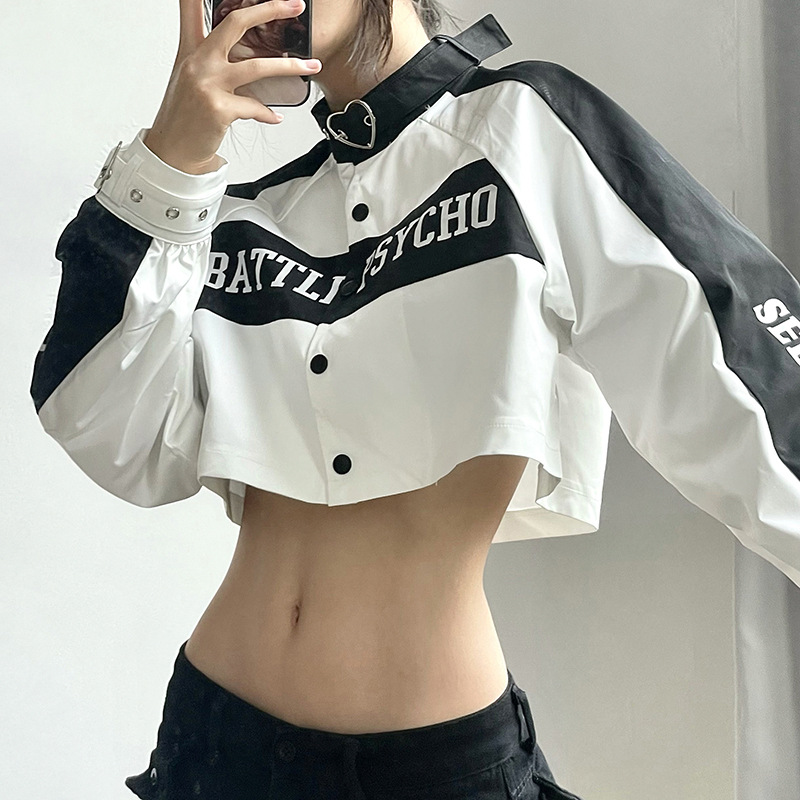 ショート丈 レージャケット ロゴ 英文字 ブルゾン ミニ丈 原宿系 Y2K ストリート ダンス 韓国 渋谷系 レディース HIPHOP 衣装 K-POP 
