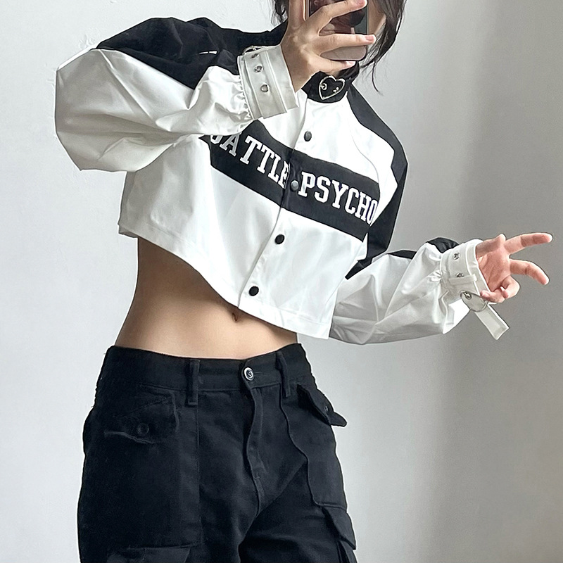 ショート丈 レージャケット ロゴ 英文字 ブルゾン ミニ丈 原宿系 Y2K ストリート ダンス 韓国 渋谷系 レディース HIPHOP 衣装 K-POP 