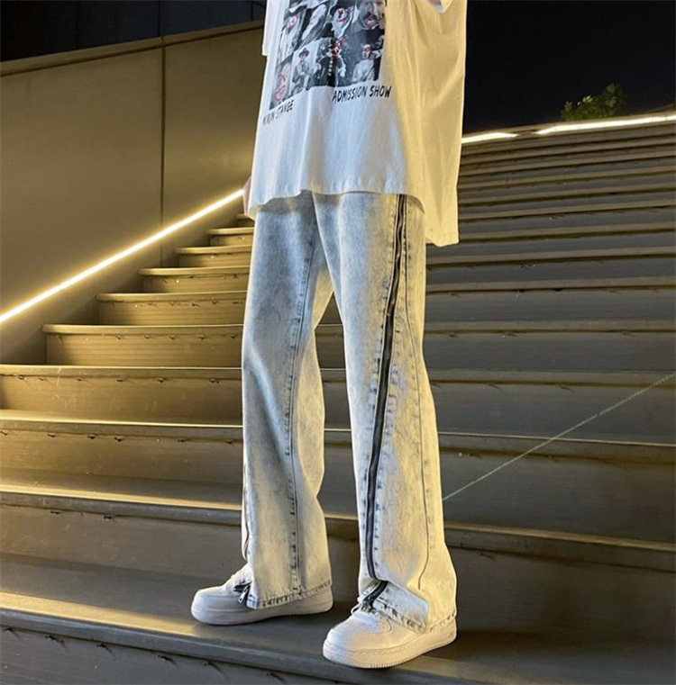 ファスナースリット ケミカルウォッシュ デニム パンツ ジーンズ 韓国 K-POP レディース Y2K ストリート HIPHOP 原宿系 ダンス衣装 