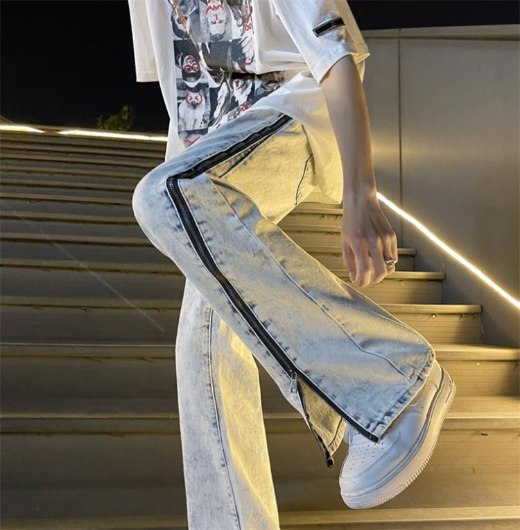 ファスナースリット ケミカルウォッシュ デニム パンツ ジーンズ 韓国 K-POP レディース Y2K ストリート HIPHOP 原宿系 ダンス衣装 
