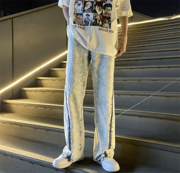 ファスナースリット ケミカルウォッシュ デニム パンツ ジーンズ 韓国 K-POP レディース Y2K ストリート HIPHOP 原宿系 ダンス衣装 