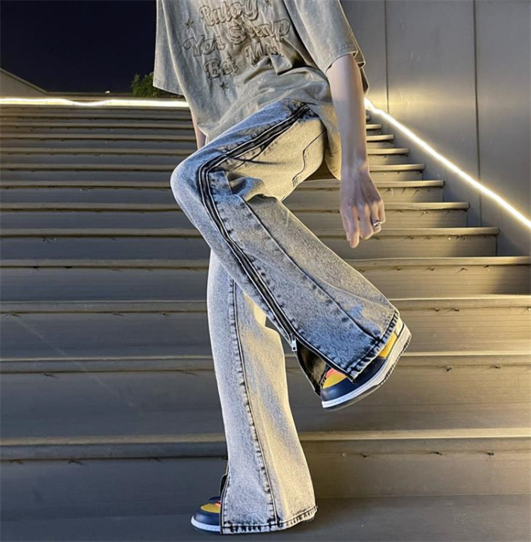 ファスナースリット ケミカルウォッシュ デニム パンツ ジーンズ 韓国 K-POP レディース Y2K ストリート HIPHOP 原宿系 ダンス衣装 
