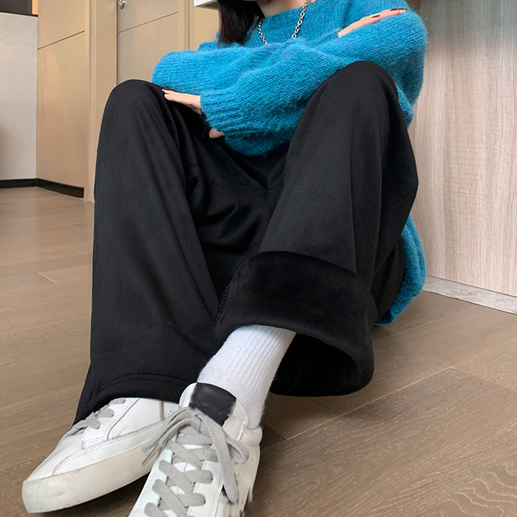 無地 ワイドパンツ ロングパンツ ニット風 ストレート ハイウエスト 着痩せ 春秋 お洒落 カジュアル エレシルエット ゆったり 