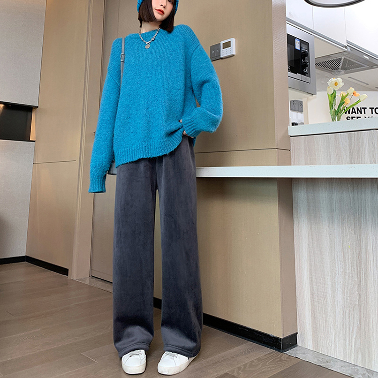 無地 ワイドパンツ ロングパンツ ニット風 ストレート ハイウエスト 着痩せ 春秋 お洒落 カジュアル エレシルエット ゆったり 