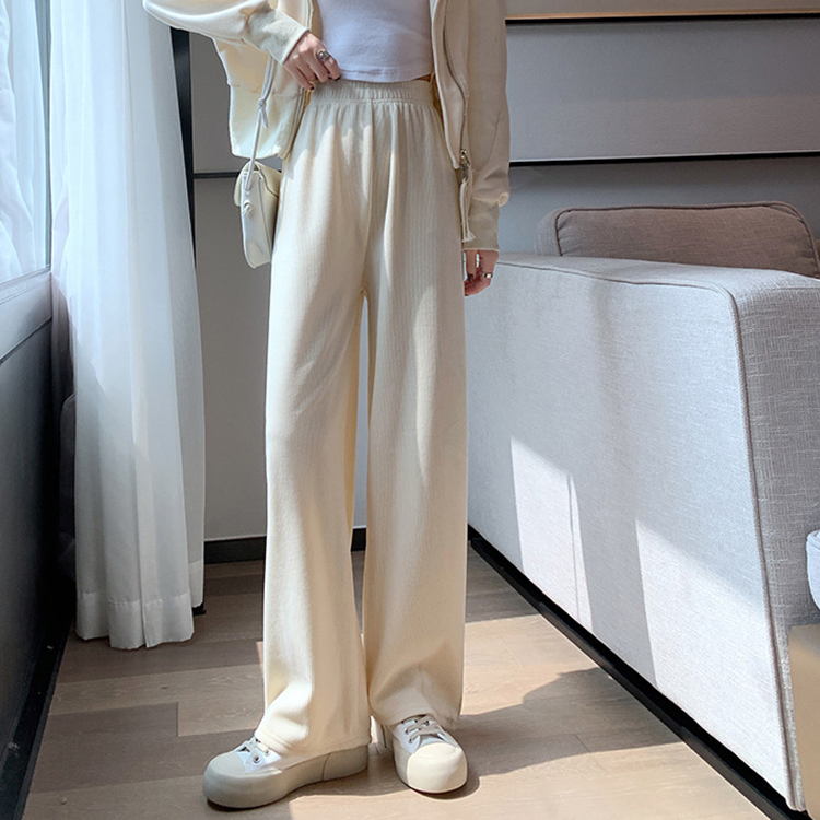 無地 ワイドパンツ ロングパンツ ニット風 ストレート ハイウエスト 着痩せ 春秋 お洒落 カジュアル エレシルエット ゆったり 