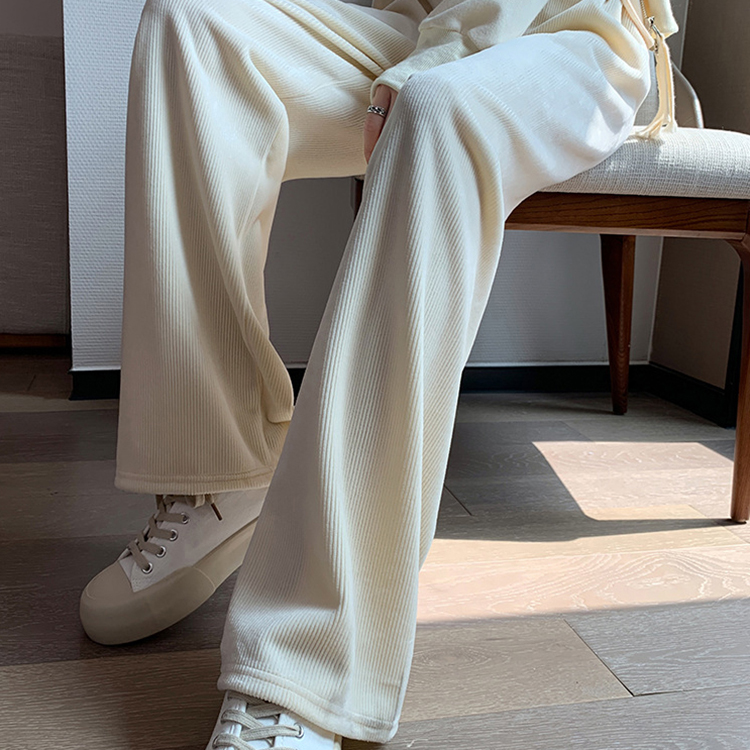 無地 ワイドパンツ ロングパンツ ニット風 ストレート ハイウエスト 着痩せ 春秋 お洒落 カジュアル エレシルエット ゆったり 