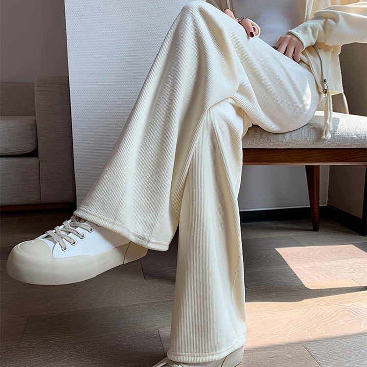 無地 ワイドパンツ ロングパンツ ニット風 ストレート ハイウエスト 着痩せ 春秋 お洒落 カジュアル エレシルエット ゆったり 