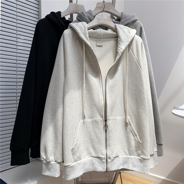 ジップレディース トップス 前開き ジップアップ 長袖 無地 羽織り カジュアル アウター ゆったり フード付き 体型カバー 