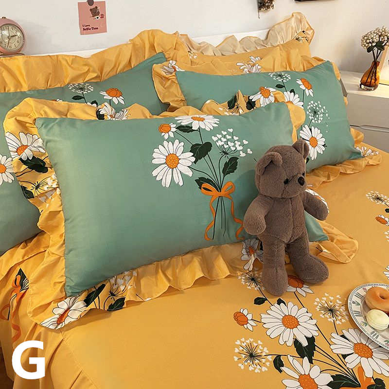 お取り寄せ商品 枕カバー 48CMX74CM 18COLORS 2枚セット まくらカバー かわいい柄 かわいいフリル 長方形 花柄 フリル付き ピローケース 洗える 抱き枕カバー 