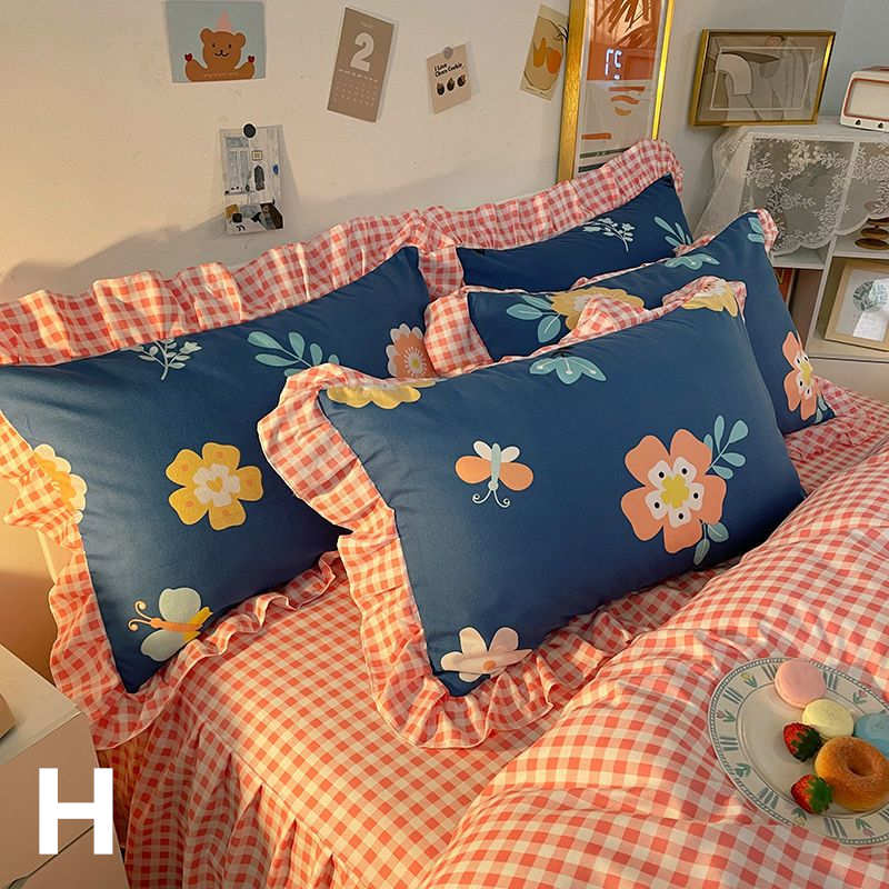 お取り寄せ商品 枕カバー 48CMX74CM 18COLORS 2枚セット まくらカバー かわいい柄 かわいいフリル 長方形 花柄 フリル付き ピローケース 洗える 抱き枕カバー 