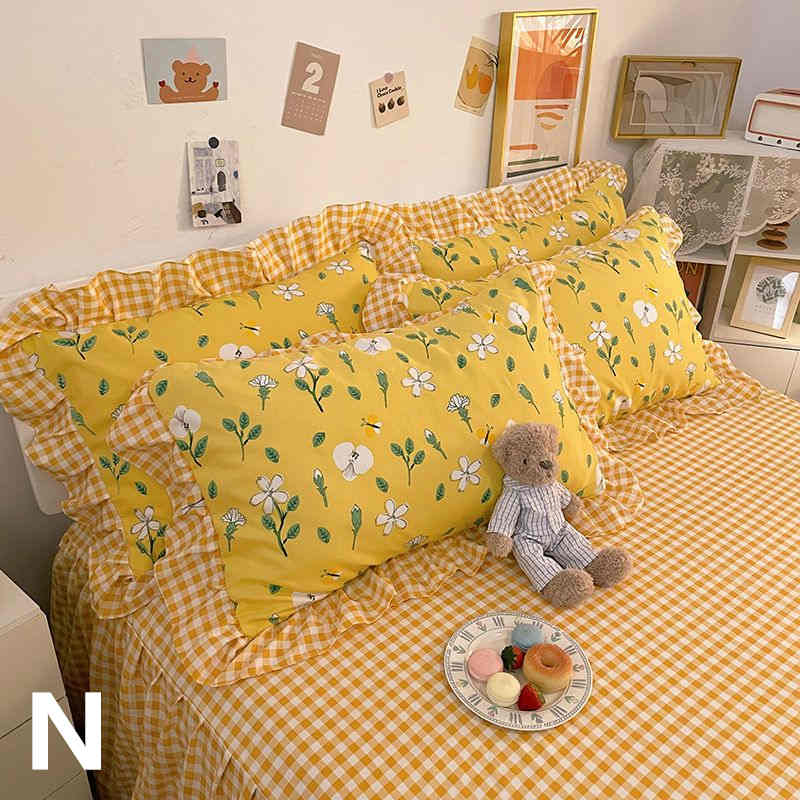 お取り寄せ商品 枕カバー 48CMX74CM 18COLORS 2枚セット まくらカバー かわいい柄 かわいいフリル 長方形 花柄 フリル付き ピローケース 洗える 抱き枕カバー 