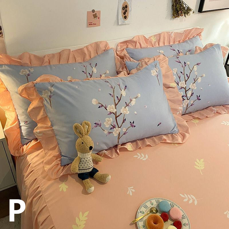 お取り寄せ商品 枕カバー 48CMX74CM 18COLORS 2枚セット まくらカバー かわいい柄 かわいいフリル 長方形 花柄 フリル付き ピローケース 洗える 抱き枕カバー 