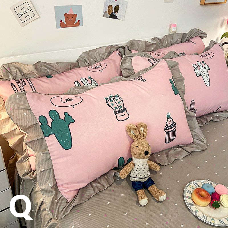 お取り寄せ商品 枕カバー 48CMX74CM 18COLORS 2枚セット まくらカバー かわいい柄 かわいいフリル 長方形 花柄 フリル付き ピローケース 洗える 抱き枕カバー 